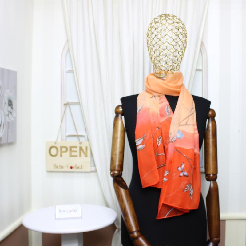 Fashion, accesorii si bijuterii - Femei - Accesorii femei - Esarfe si fulare femei - Esarfa, de dama, Buticcochet, din poliester, imprimeu cu pasari, 50x150 cm, Portocaliu - ES1981 - Infinity.ro