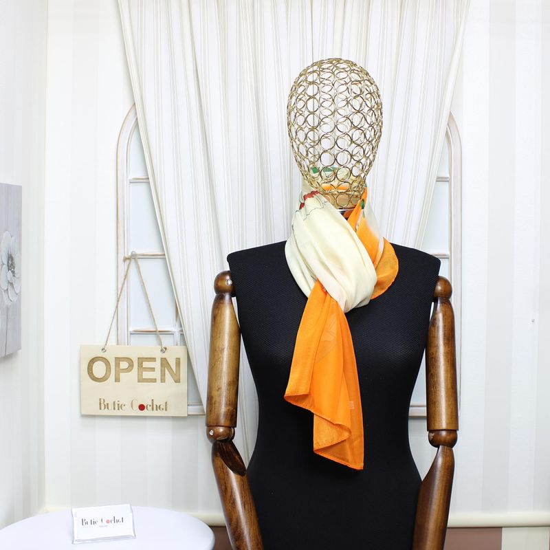 Fashion, accesorii si bijuterii - Femei - Accesorii femei - Esarfe si fulare femei - Esarfa, de dama, Buticcochet, din poliester, imprimeu cu flori,  50x150 cm, Portocaliu - ES1918 - Infinity.ro