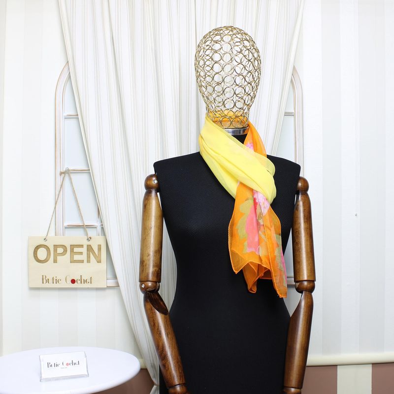 Fashion, accesorii si bijuterii - Femei - Accesorii femei - Esarfe si fulare femei - Esarfa, de dama, Buticcochet, din poliester, cu flori, 50x160 cm, Portocaliu - ES1820 - Infinity.ro