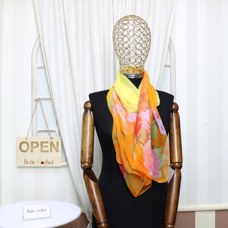 Fashion, accesorii si bijuterii - Femei - Accesorii femei - Esarfe si fulare femei - Esarfa, de dama, Buticcochet, din poliester, cu flori, 50x160 cm, Portocaliu - ES1820 - Infinity.ro