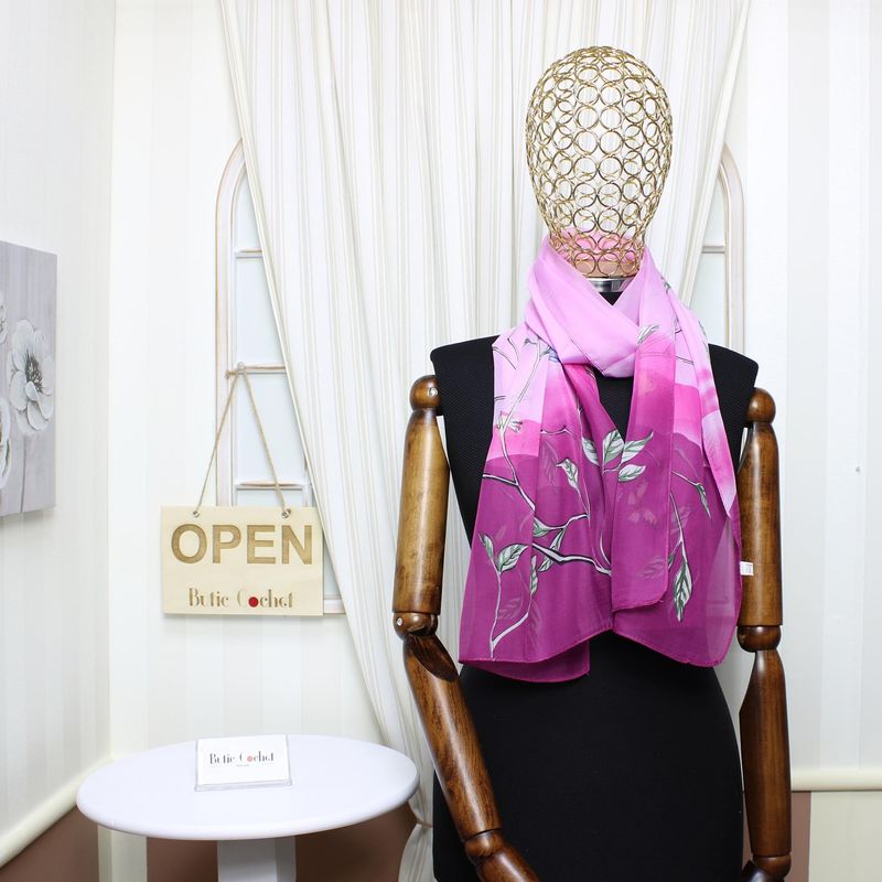 Fashion, accesorii si bijuterii - Femei - Accesorii femei - Esarfe si fulare femei - Esarfa, de dama, Buticcochet, din poliester, imprimeu cu pasari, 50x150 cm, Roz - ES1980 - Infinity.ro