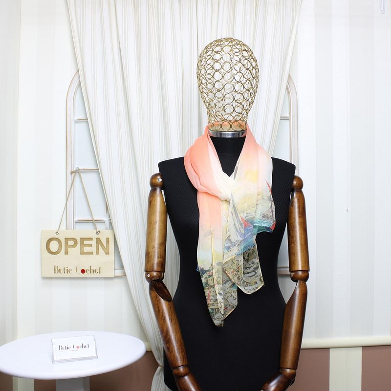 Fashion, accesorii si bijuterii - Femei - Accesorii femei - Esarfe si fulare femei - Esarfa, de dama, Buticcochet, din poliester, imprimeu stilizat, 50x160 cm, Multicolor - ES1804 - Infinity.ro