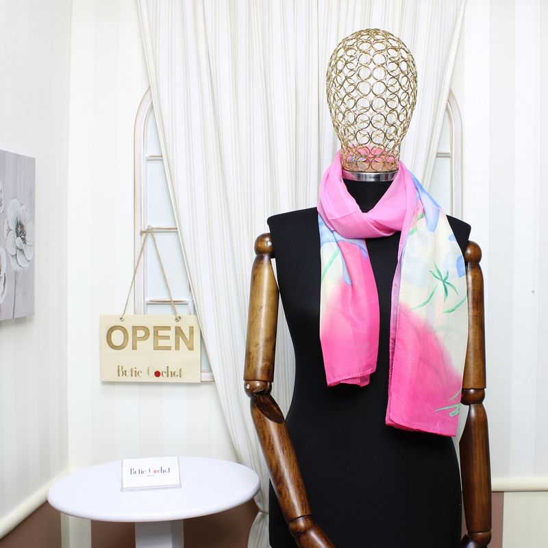 Fashion, accesorii si bijuterii - Femei - Accesorii femei - Esarfe si fulare femei - Esarfa, de dama, Buticcochet, din poliester, imprimeu floral, 50x150 cm, Roz - ES1984 - Infinity.ro