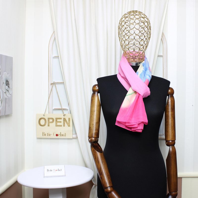 Fashion, accesorii si bijuterii - Femei - Accesorii femei - Esarfe si fulare femei - Esarfa, de dama, Buticcochet, din poliester, imprimeu floral, 50x150 cm, Roz - ES1984 - Infinity.ro