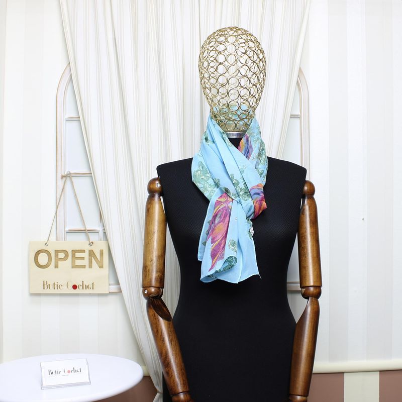 Fashion, accesorii si bijuterii - Femei - Accesorii femei - Esarfe si fulare femei - Esarfa, de dama, Buticcochet, din poliester, imprimeu cu floricele, 50x160 cm, Albastru - ES1809 - Infinity.ro