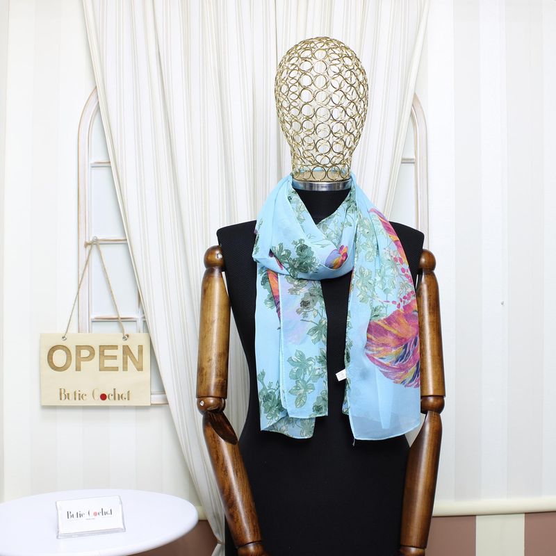 Fashion, accesorii si bijuterii - Femei - Accesorii femei - Esarfe si fulare femei - Esarfa, de dama, Buticcochet, din poliester, imprimeu cu floricele, 50x160 cm, Albastru - ES1809 - Infinity.ro