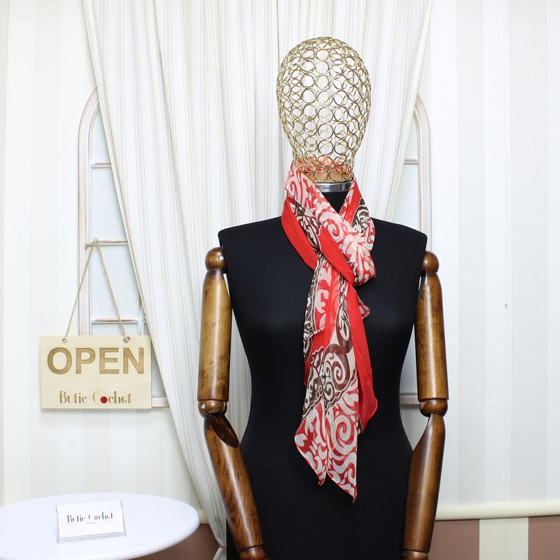 Fashion, accesorii si bijuterii - Femei - Accesorii femei - Esarfe si fulare femei - Esarfa, de dama, Buticcochet, din poliester, imprimeu stilizat, 50x160 cm, Rosu - ES1818 - Infinity.ro
