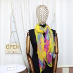 Fashion, accesorii si bijuterii - Femei - Accesorii femei - Esarfe si fulare femei - Esarfa, de dama, Buticcochet, din poliester, imprimeu cu pene, 50x160 cm, Galben - ES1814 - Infinity.ro