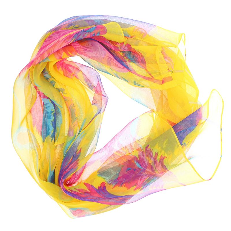 Fashion, accesorii si bijuterii - Femei - Accesorii femei - Esarfe si fulare femei - Esarfa, de dama, Buticcochet, din poliester, imprimeu cu pene, 50x160 cm, Galben - ES1814 - Infinity.ro