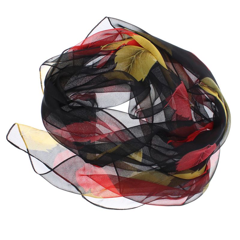 Fashion, accesorii si bijuterii - Femei - Accesorii femei - Esarfe si fulare femei - Esarfa, de dama, Buticcochet, din poliester, imprimeu cu frunze, 50x160 cm, Negru - ES1808 - Infinity.ro