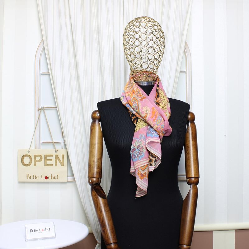 Fashion, accesorii si bijuterii - Femei - Accesorii femei - Esarfe si fulare femei - Esarfa, de dama, Buticcochet, din poliester, imprimeu stilizat, 50x160 cm, Roz - ES1816 - Infinity.ro