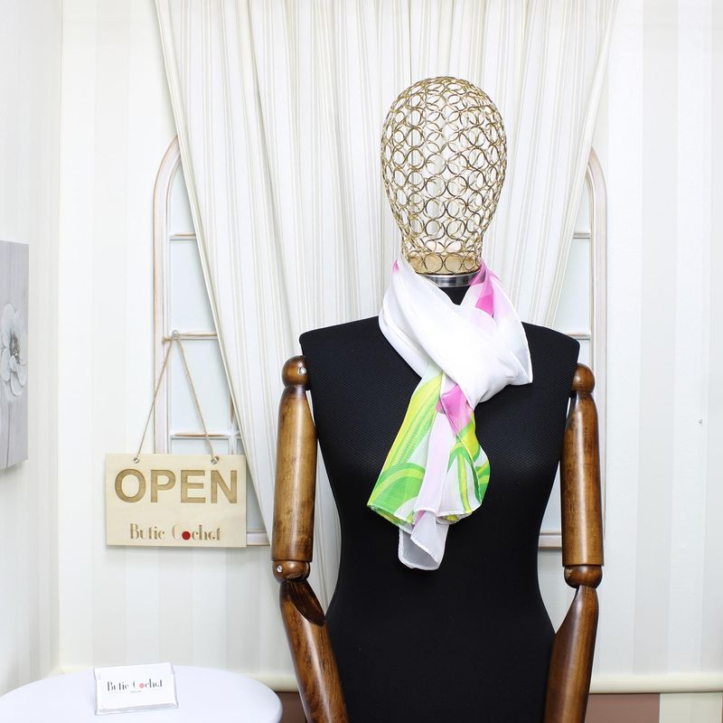 Fashion, accesorii si bijuterii - Femei - Accesorii femei - Esarfe si fulare femei - Esarfa, de dama, Buticcochet, din poliester, imprimeu cu lalele, 50x150 cm, Alb - ES1959 - Infinity.ro