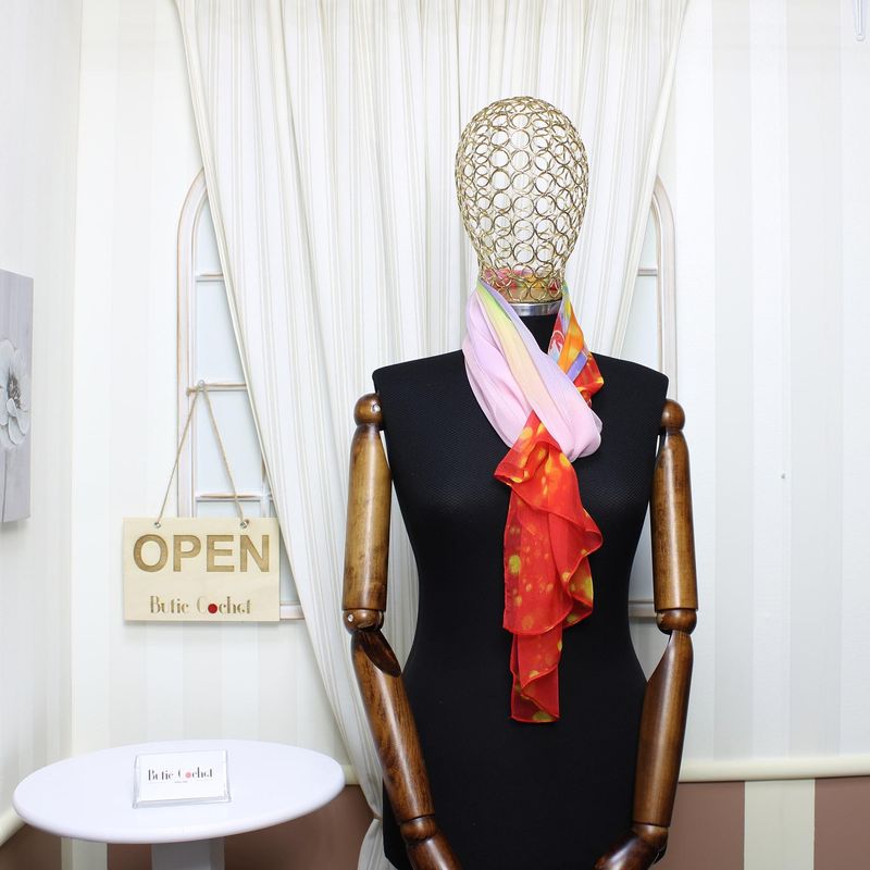 Fashion, accesorii si bijuterii - Femei - Accesorii femei - Esarfe si fulare femei - Esarfa, de dama, Buticcochet, din poliester, imprimeu cu flori, 50x160 cm, Rosu - ES1784 - Infinity.ro