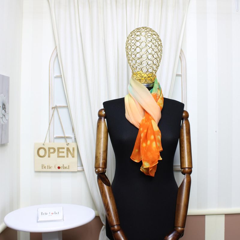 Fashion, accesorii si bijuterii - Femei - Accesorii femei - Esarfe si fulare femei - Esarfa, de dama, Buticcochet, din poliester, imprimeu cu flori, 50x160 cm, Portocaliu- ES1787 - Infinity.ro