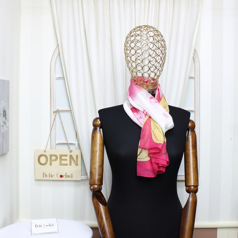 Fashion, accesorii si bijuterii - Femei - Accesorii femei - Esarfe si fulare femei - Esarfa, de dama, Buticcochet, din poliester, imprimeu cu frunze, 50x150 cm, Roz - ES1943 - Infinity.ro