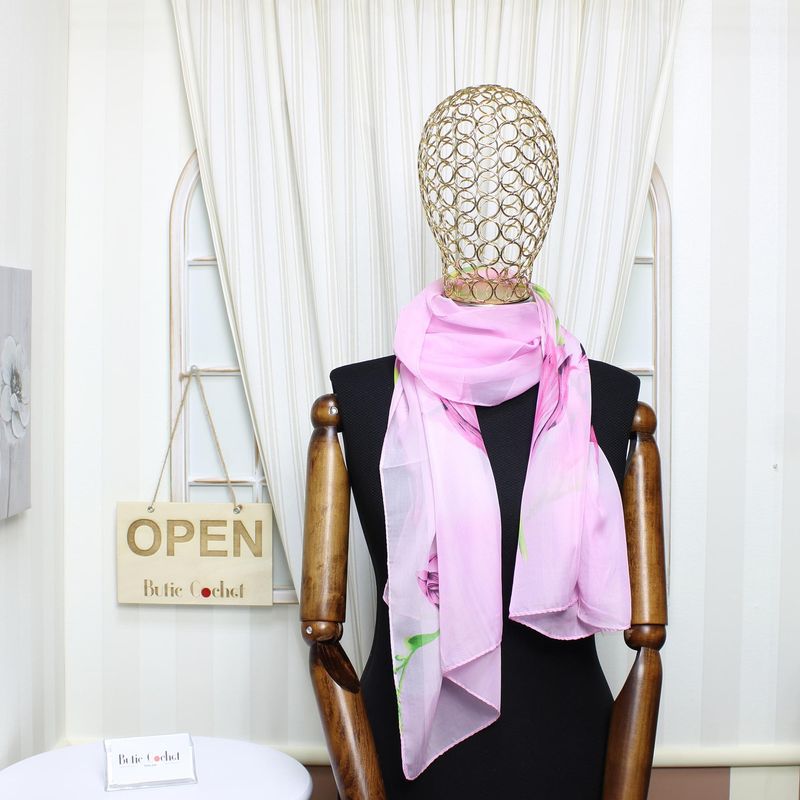 Fashion, accesorii si bijuterii - Femei - Accesorii femei - Esarfe si fulare femei - Esarfa, de dama, Buticcochet, din poliester, imprimeu floral, 50x150 cm, Roz - ES1948 - Infinity.ro