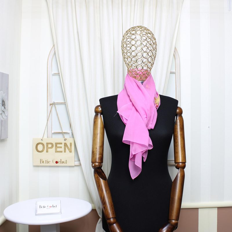 Fashion, accesorii si bijuterii - Femei - Accesorii femei - Esarfe si fulare femei - Esarfa, de dama, Buticcochet, din poliester, imprimeu cu frunze, 50x160 cm, Roz - ES1794 - Infinity.ro