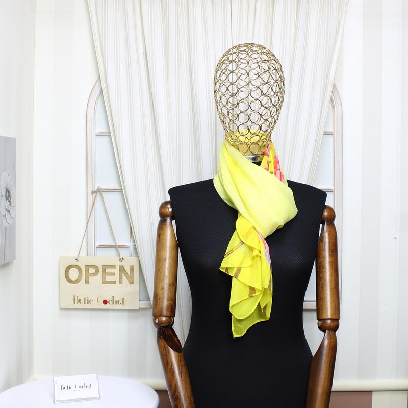 Fashion, accesorii si bijuterii - Femei - Accesorii femei - Esarfe si fulare femei - Esarfa, de dama, Buticcochet, din poliester, imprimeu floral, 50x150 cm, Galben- ES1952 - Infinity.ro