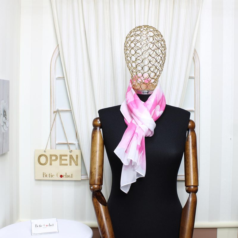 Fashion, accesorii si bijuterii - Femei - Accesorii femei - Esarfe si fulare femei - Esarfa, de dama, Buticcochet, din poliester, cu flori, 50x150 cm, Roz - ES1933 - Infinity.ro