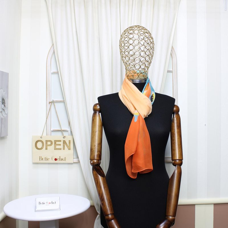 Fashion, accesorii si bijuterii - Femei - Accesorii femei - Esarfe si fulare femei - Esarfa, de dama, Buticcochet, din poliester, imprimeu fluturi, 50x160 cm, Portocaliu - ES1782 - Infinity.ro