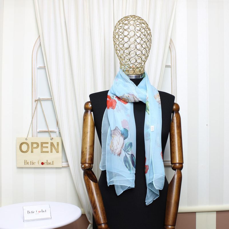 Fashion, accesorii si bijuterii - Femei - Accesorii femei - Esarfe si fulare femei - Esarfa, de dama, Buticcochet, din poliester, cu imprimeu floral, 50x160 cm, Albastru - ES1767 - Infinity.ro