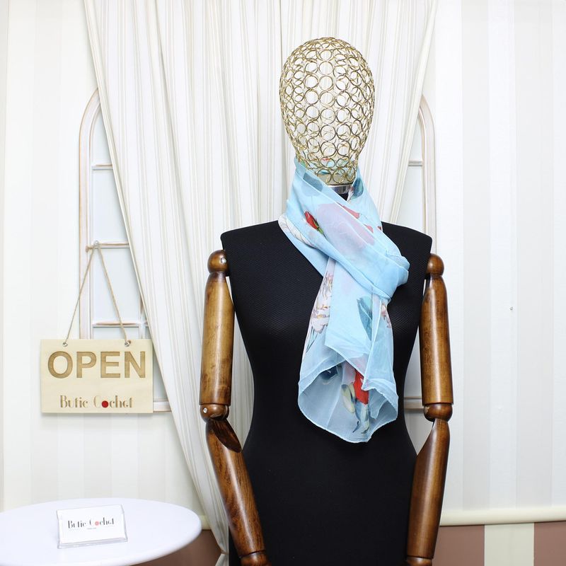Fashion, accesorii si bijuterii - Femei - Accesorii femei - Esarfe si fulare femei - Esarfa, de dama, Buticcochet, din poliester, cu imprimeu floral, 50x160 cm, Albastru - ES1767 - Infinity.ro