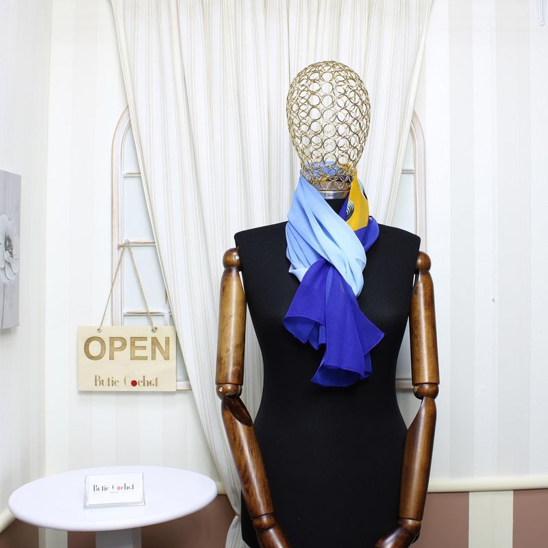 Fashion, accesorii si bijuterii - Femei - Accesorii femei - Esarfe si fulare femei - Esarfa, de dama, Buticcochet, din poliester, imprimeu fluturi, 50x160 cm, Albastru - ES1780 - Infinity.ro