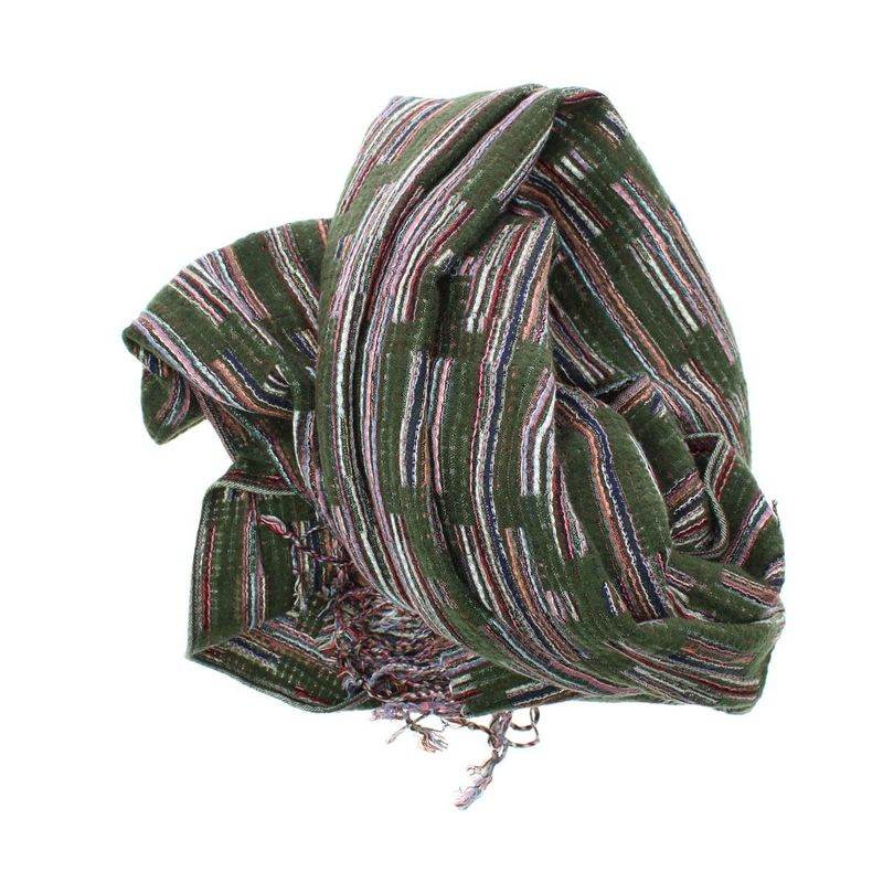 Fashion, accesorii si bijuterii - Femei - Accesorii femei - Esarfe si fulare femei - Esarfa, de dama, Buticcochet, lana, cu franjuri, model stilizat, 70x180 cm, Verde - ES1761 - Infinity.ro