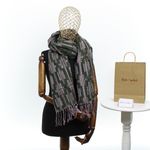 Fashion, accesorii si bijuterii - Femei - Accesorii femei - Esarfe si fulare femei - Esarfa, de dama, Buticcochet, lana, cu franjuri, model stilizat, 70x180 cm, Verde - ES1761 - Infinity.ro