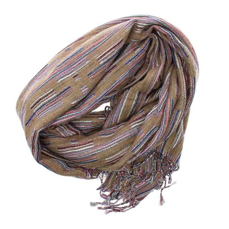 Fashion, accesorii si bijuterii - Femei - Accesorii femei - Esarfe si fulare femei - Esarfa, de dama, Buticcochet, lana, cu franjuri, model stilizat, 70x180 cm, Maro - ES1760 - Infinity.ro