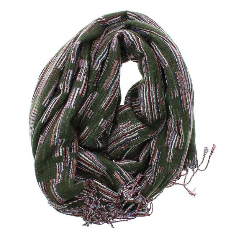 Fashion, accesorii si bijuterii - Femei - Accesorii femei - Esarfe si fulare femei - Esarfa, de dama, Buticcochet, lana, cu franjuri, model stilizat, 70x180 cm, Verde - ES1761 - Infinity.ro