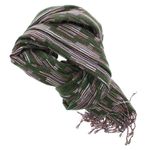 Fashion, accesorii si bijuterii - Femei - Accesorii femei - Esarfe si fulare femei - Esarfa, de dama, Buticcochet, lana, cu franjuri, model stilizat, 70x180 cm, Verde - ES1761 - Infinity.ro