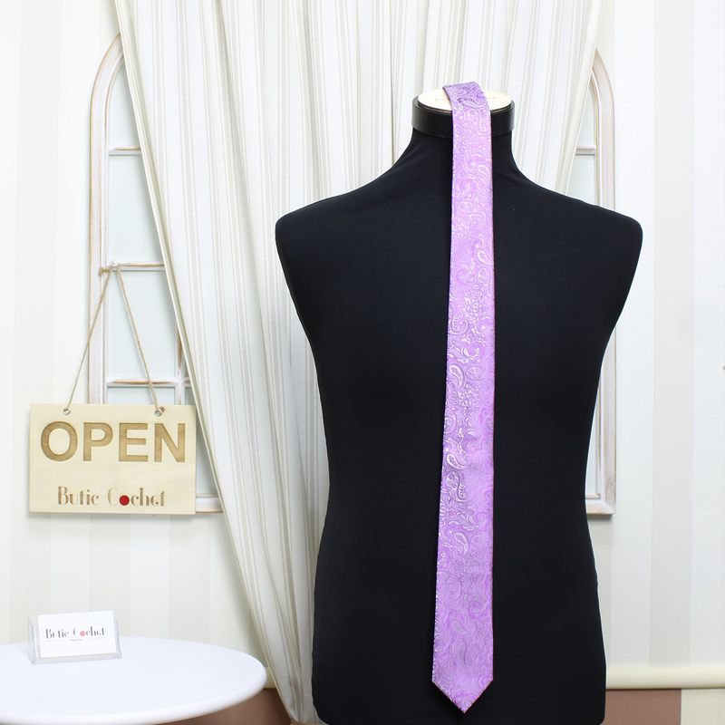 Fashion, accesorii si bijuterii - Barbati - Accesorii barbati - Cravate si papioane barbati - Set cravata si batista, Buticcochet, din material sintetic, 148 x 6 cm, model stilizat, Mov - SETC203 - Infinity.ro