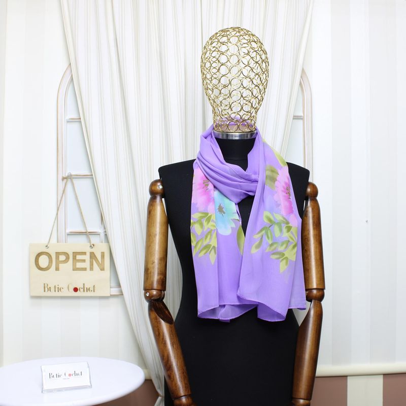 Fashion, accesorii si bijuterii - Femei - Accesorii femei - Esarfe si fulare femei - Esarfa, de dama, Buticcochet, din poliester, cu imprimeu floral, 50x160 cm, Mov - ES1703 - Infinity.ro