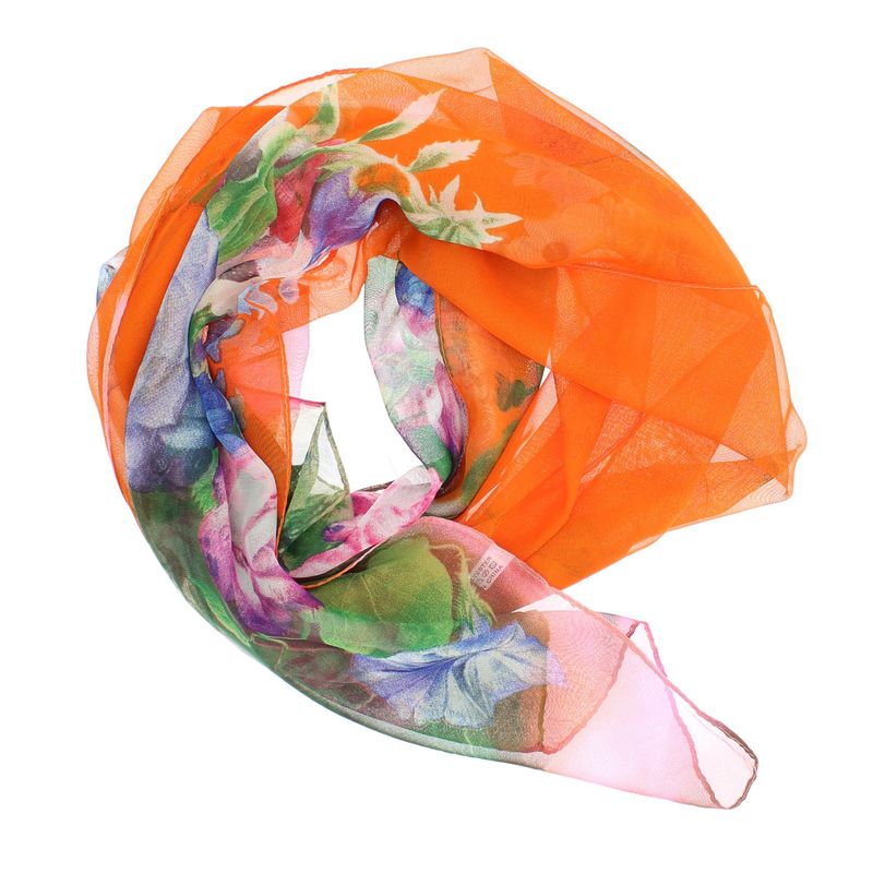 Fashion, accesorii si bijuterii - Femei - Accesorii femei - Esarfe si fulare femei - Esarfa, de dama, Buticcochet, din poliester, cu imprimeu floral, 50x160 cm, Portocaliu - ES1705 - Infinity.ro