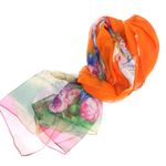 Fashion, accesorii si bijuterii - Femei - Accesorii femei - Esarfe si fulare femei - Esarfa, de dama, Buticcochet, din poliester, cu imprimeu floral, 50x160 cm, Portocaliu - ES1705 - Infinity.ro