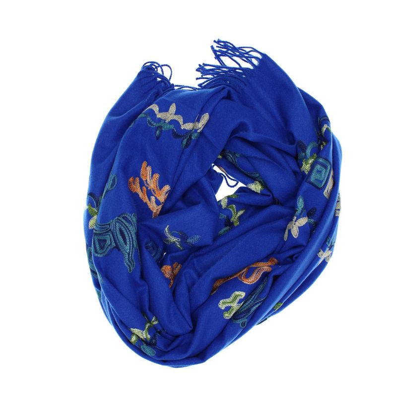 Fashion, accesorii si bijuterii - Femei - Accesorii femei - Esarfe si fulare femei - Esarfa, de dama, Buticcochet, Casmir, cu model ren brodat, 70x180 cm, Albastru - ES1528 - Infinity.ro