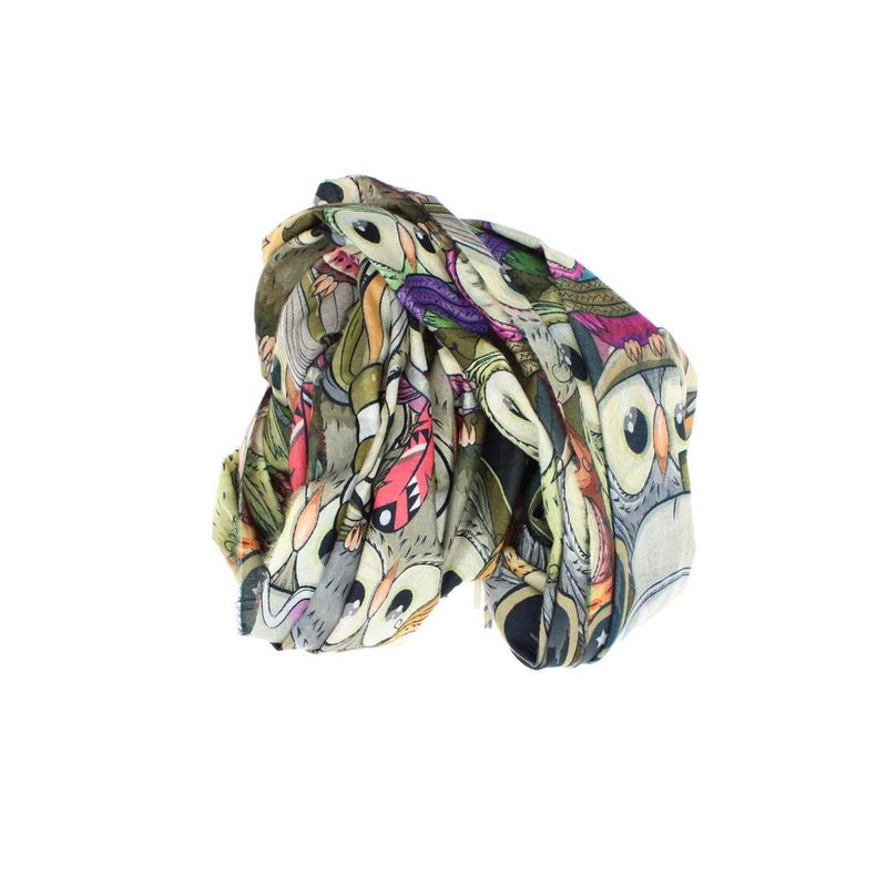 Fashion, accesorii si bijuterii - Femei - Accesorii femei - Esarfe si fulare femei - Esarfa, de dama, Buticcochet, Casmir, 70x170 cm, model cu bufnite, Kaki - ES2783 - Infinity.ro