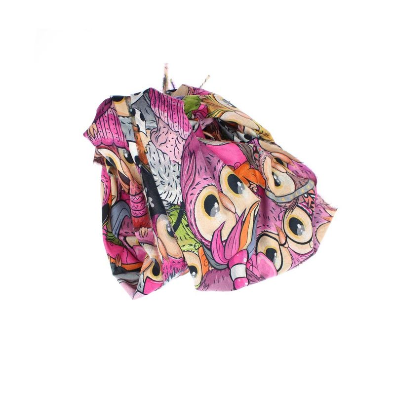 Fashion, accesorii si bijuterii - Femei - Accesorii femei - Esarfe si fulare femei - Esarfa, de dama, Buticcochet, Casmir, 70x170 cm, model cu bufnite, Fucsia - ES2788 - Infinity.ro