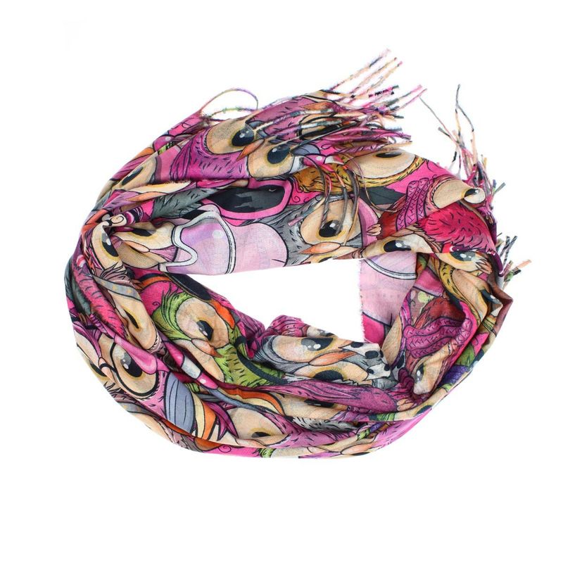 Fashion, accesorii si bijuterii - Femei - Accesorii femei - Esarfe si fulare femei - Esarfa, de dama, Buticcochet, Casmir, 70x170 cm, model cu bufnite, Fucsia - ES2788 - Infinity.ro