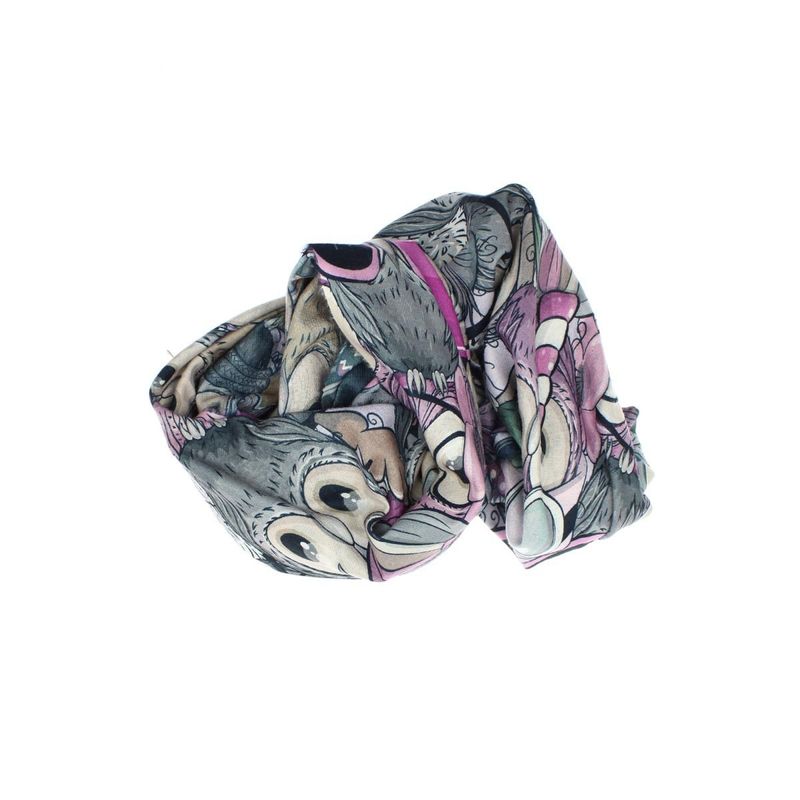 Fashion, accesorii si bijuterii - Femei - Accesorii femei - Esarfe si fulare femei - Esarfa, de dama, Buticcochet, Casmir, 70x170 cm, model cu bufnite, Gri - ES2780 - Infinity.ro
