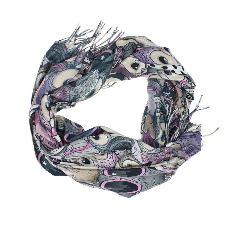 Fashion, accesorii si bijuterii - Femei - Accesorii femei - Esarfe si fulare femei - Esarfa, de dama, Buticcochet, Casmir, 70x170 cm, model cu bufnite, Gri - ES2780 - Infinity.ro