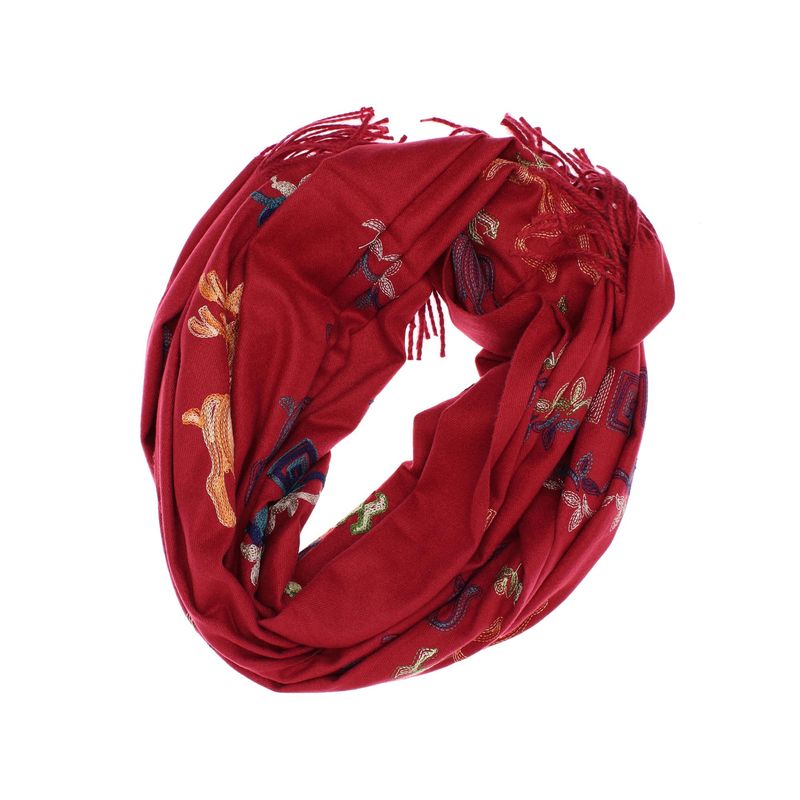 Fashion, accesorii si bijuterii - Femei - Accesorii femei - Esarfe si fulare femei - Esarfa, de dama, Buticcochet, Casmir, cu model ren brodat, 70x180 cm, Visiniu - ES1533 - Infinity.ro