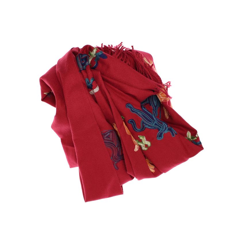 Fashion, accesorii si bijuterii - Femei - Accesorii femei - Esarfe si fulare femei - Esarfa, de dama, Buticcochet, Casmir, cu model ren brodat, 70x180 cm, Visiniu - ES1533 - Infinity.ro