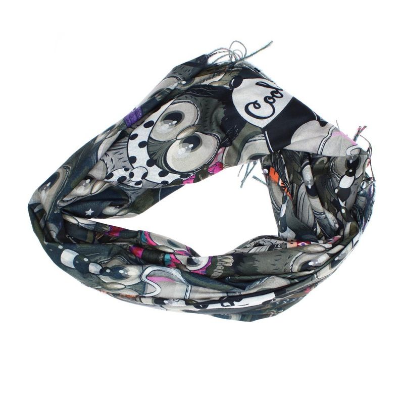 Fashion, accesorii si bijuterii - Femei - Accesorii femei - Esarfe si fulare femei - Esarfa, de dama, Buticcochet, Casmir, 70x170 cm, model cu bufnite, Negru - ES2781 - Infinity.ro