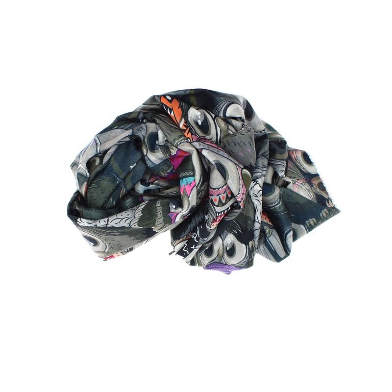 Fashion, accesorii si bijuterii - Femei - Accesorii femei - Esarfe si fulare femei - Esarfa, de dama, Buticcochet, Casmir, 70x170 cm, model cu bufnite, Negru - ES2781 - Infinity.ro