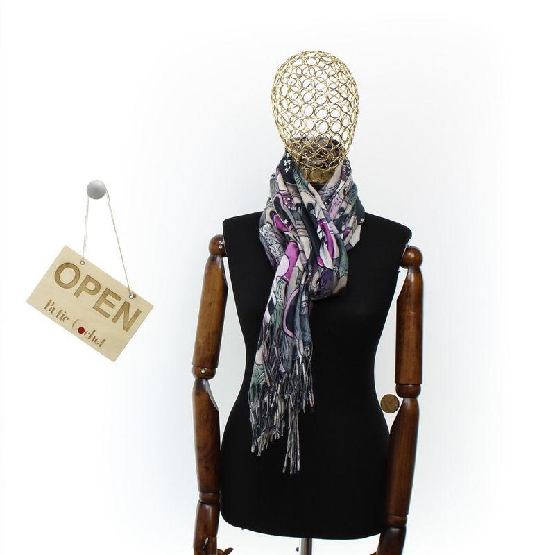 Fashion, accesorii si bijuterii - Femei - Accesorii femei - Esarfe si fulare femei - Esarfa, de dama, Buticcochet, Casmir, 70x170 cm, model cu bufnite, Negru - ES2781 - Infinity.ro