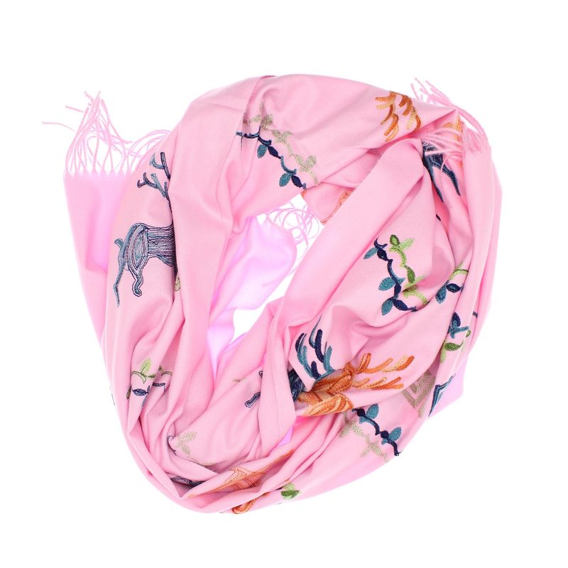Fashion, accesorii si bijuterii - Femei - Accesorii femei - Esarfe si fulare femei - Esarfa, de dama, Buticcochet, Casmir, cu model ren brodat, 70x180 cm, Roz - ES1530 - Infinity.ro