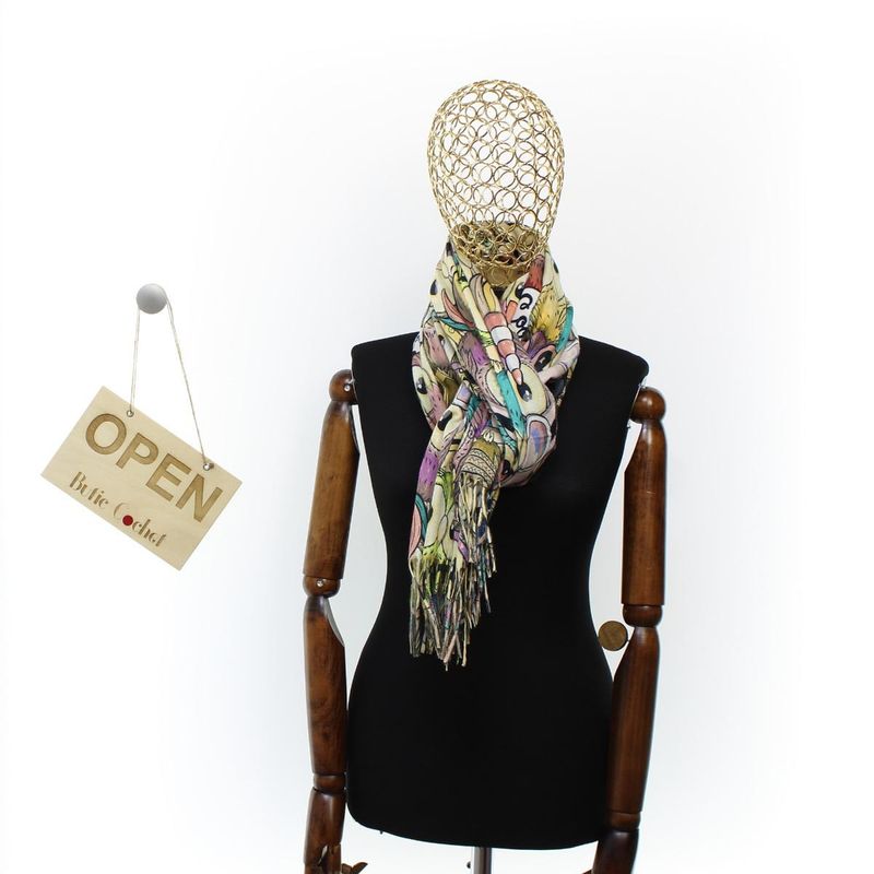 Fashion, accesorii si bijuterii - Femei - Accesorii femei - Esarfe si fulare femei - Esarfa, de dama, Buticcochet, Casmir, 70x170 cm, model cu bufnite, Bej - ES2778 - Infinity.ro