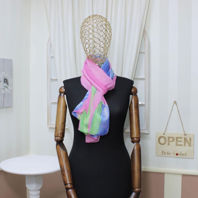 Fashion, accesorii si bijuterii - Femei - Accesorii femei - Esarfe si fulare femei - Esarfa, de dama, Buticcochet, din poliester, imprimeu cu lalele, 150x50 cm, Roz - ES1286 - Infinity.ro
